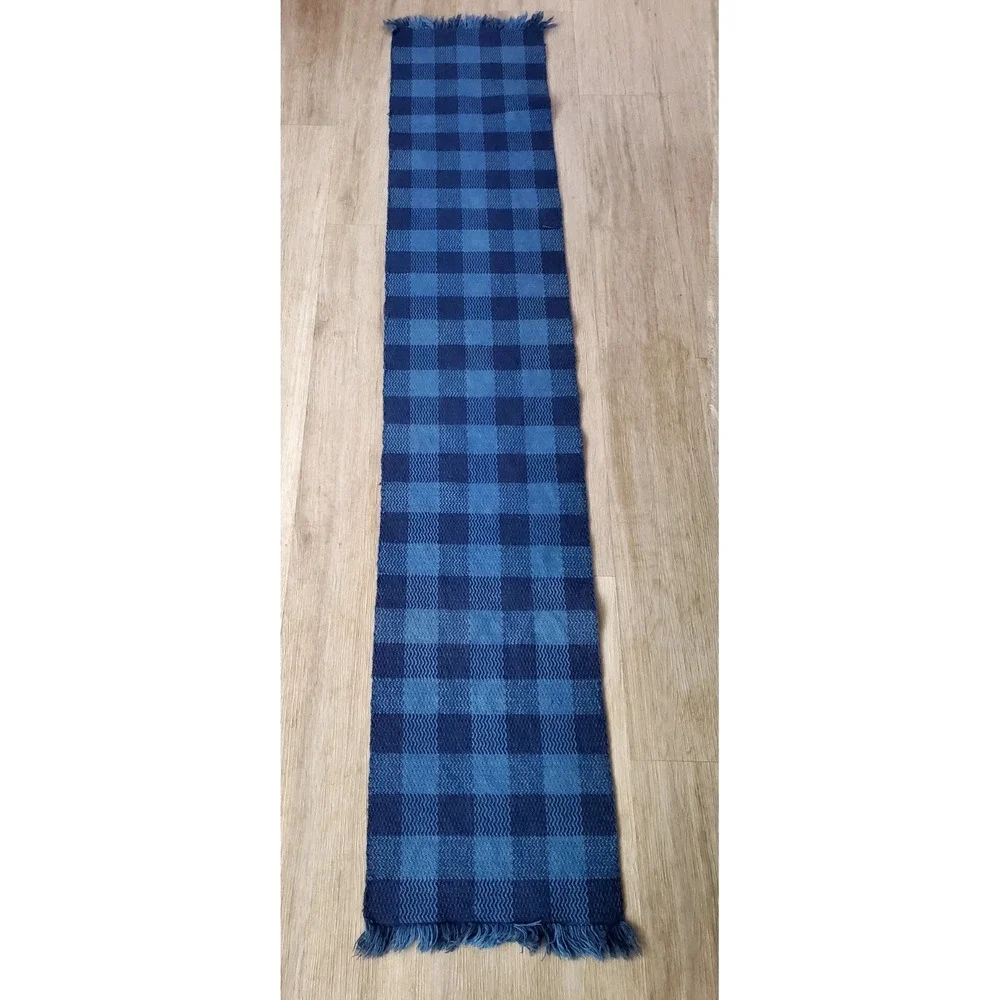 Vintage Blue Plaid Handwoven Table‎ Runner